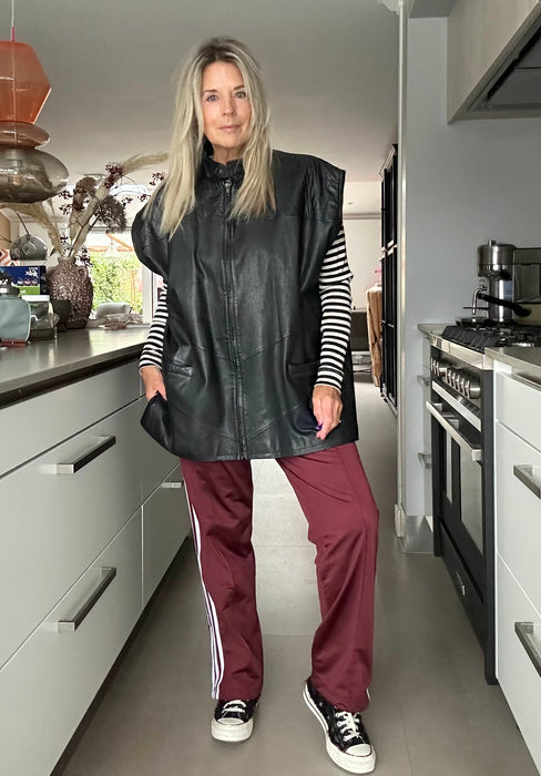 Oversized zwart lederen gilet '80 model