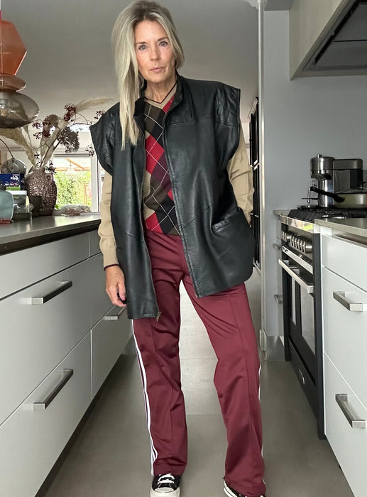 Oversized zwart lederen gilet '80 model