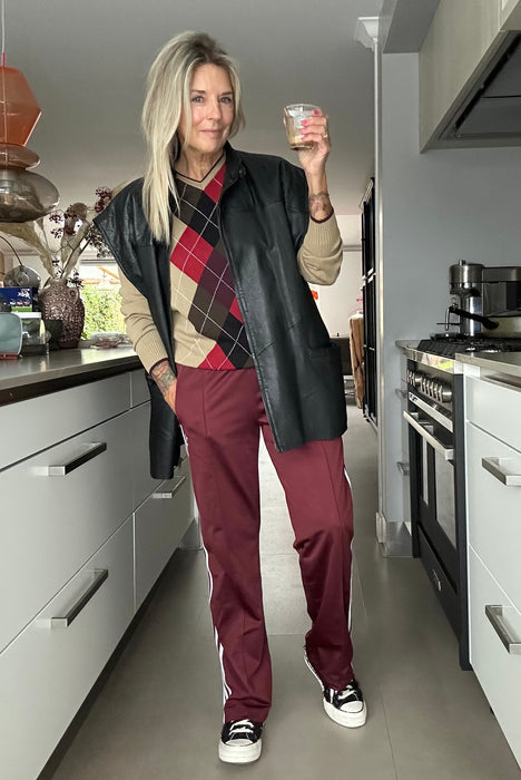 Beige burgundy trui met argyle ruit