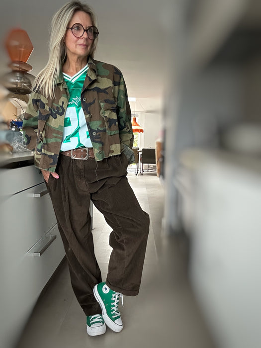 Bruine oversized rib broek