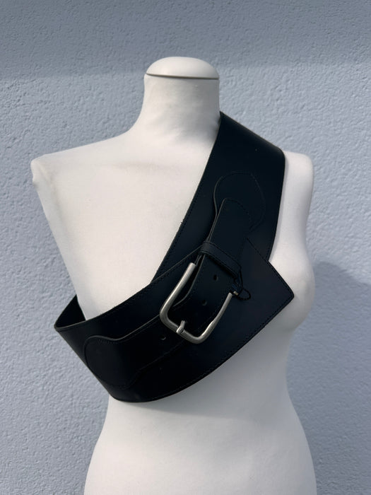 Leren zwarte brede riem