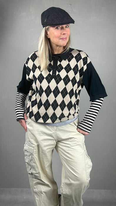 Oversized polo met argyle ruit