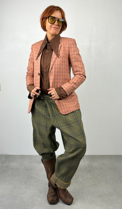 Zalmkleurige ruit blazer