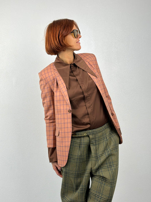 Zalmkleurige ruit blazer