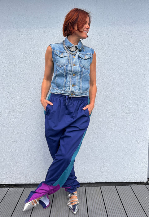 Blauw met paars 80's trainingsbroek