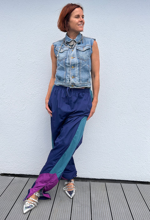 Blauw met paars 80's trainingsbroek