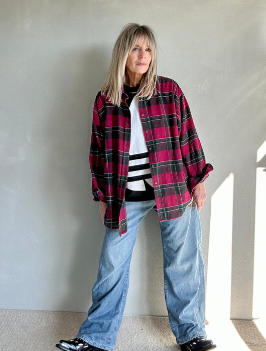 Geruite blouse in magenta & groen