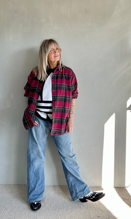 Geruite blouse in magenta & groen