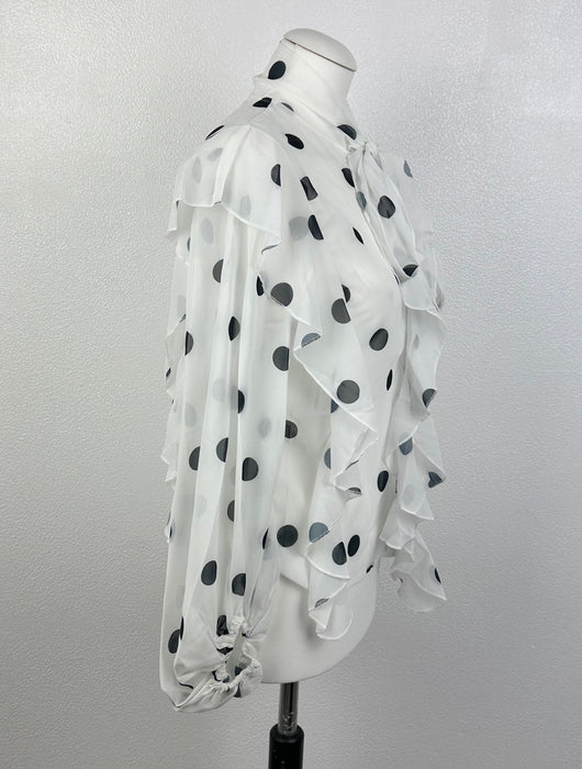 Witte voilant blouse met zwarte polkadots
