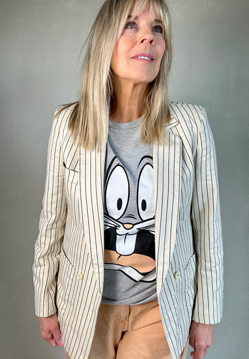 Slim fit off-white krijtsteep blazer