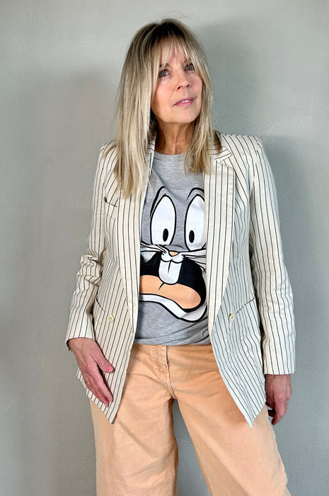 Slim fit off-white krijtsteep blazer