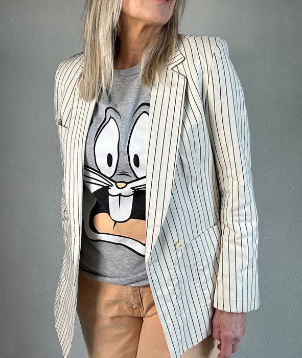 Slim fit off-white krijtsteep blazer