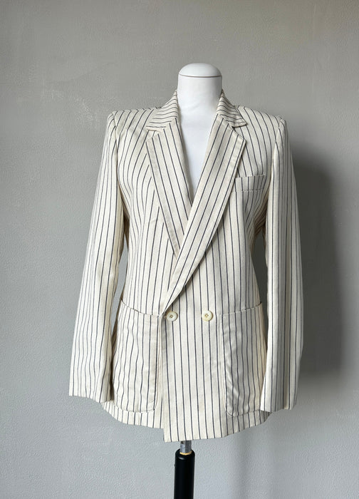 Slim fit off-white krijtsteep blazer