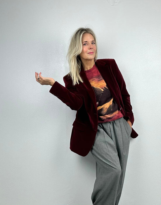 Donkerrode oversized Tee met vogel