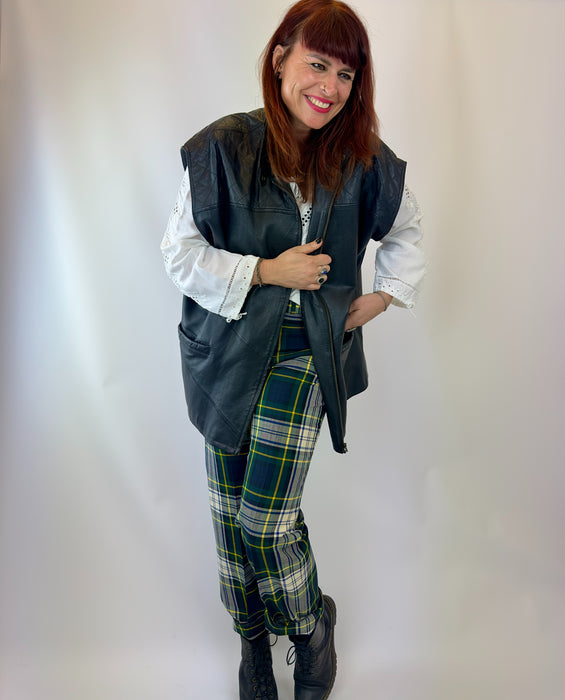 Oversized zwart lederen gilet '80 model