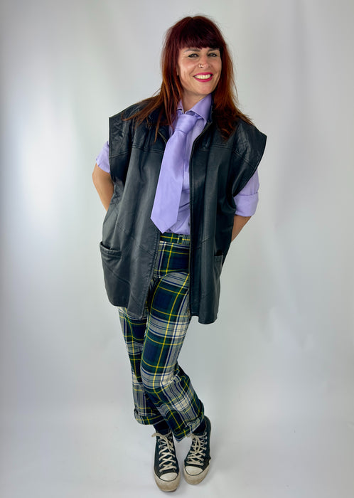 Oversized zwart lederen gilet '80 model
