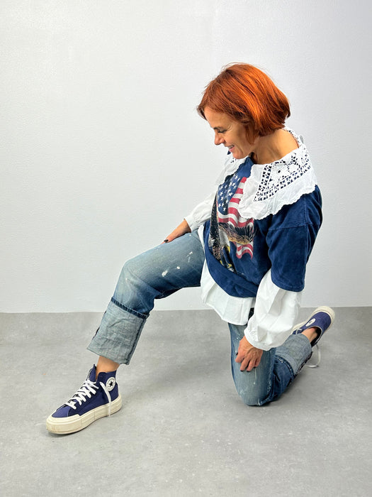 Blouse met grote kanten kraag