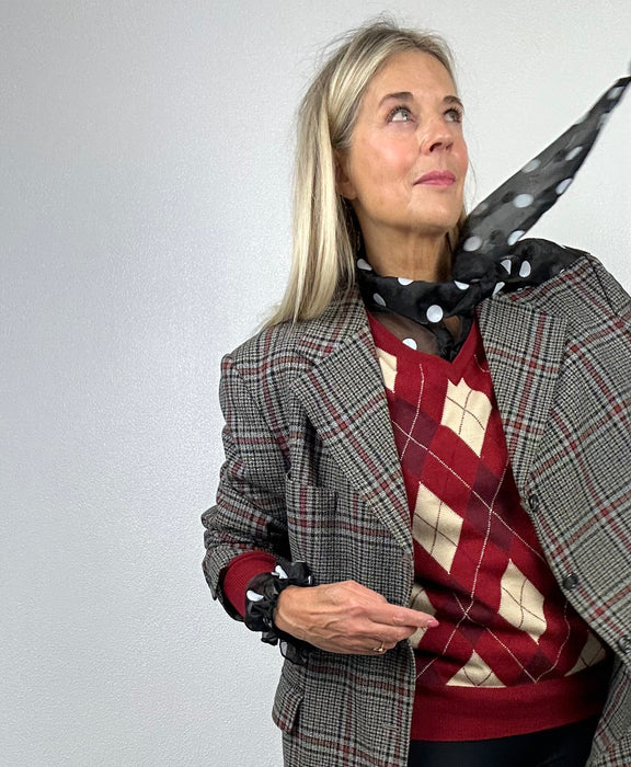 Burgundy V-hals trui met Argyle ruitpatroon