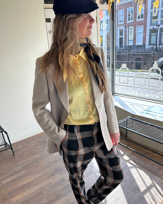 Zwart bruin beige geruite broek