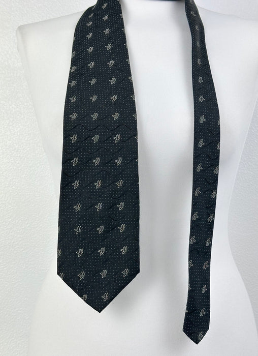 Zwart gespikkelde stropdas met bloem motief