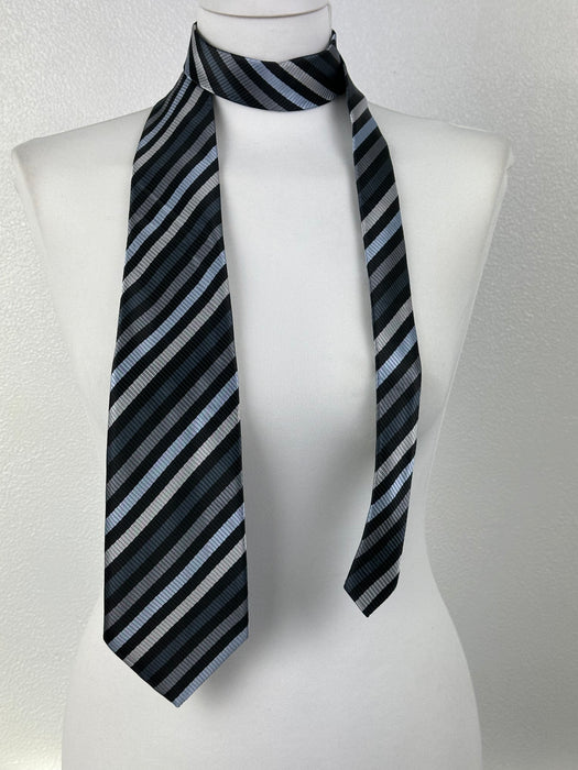 Stropdas met schuine banen in zwart en blauw