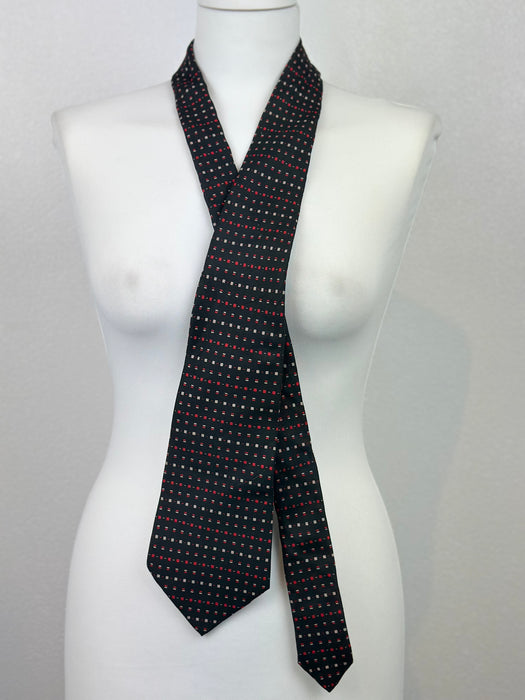 Zwarte stropdas met rode en grijze blokjes