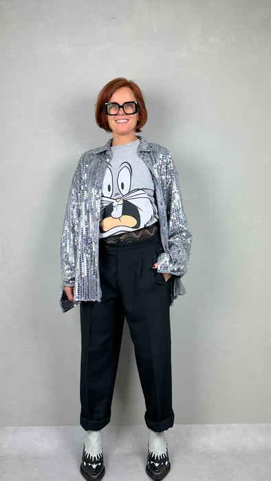 Oversized zilveren blouse met lovertjes