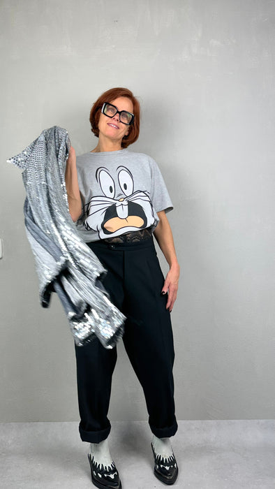 Oversized zilveren blouse met lovertjes