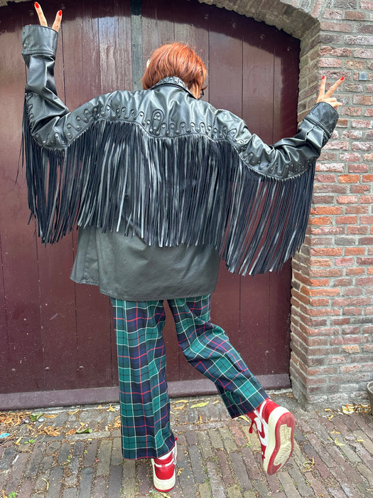 Zwart lederen franje blouse-jas