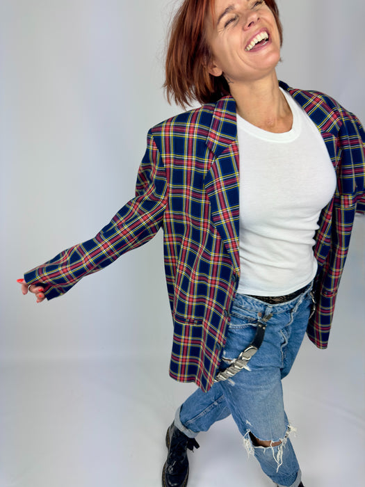 Rood/blauw geruite blazer