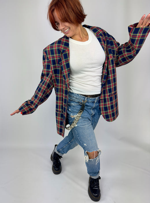 Rood/blauw geruite blazer