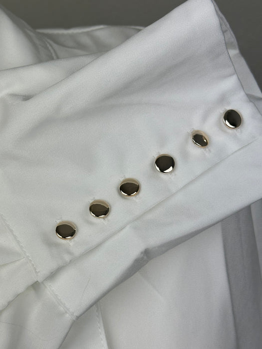 Crêmewitte glanzende puntkraag blouse