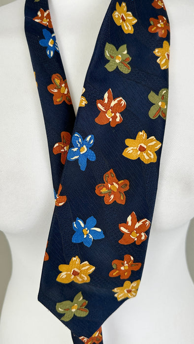 Stropdas blauw met bloemen