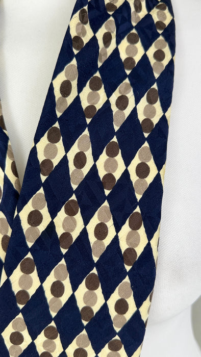 Stropdas blauw met zacht geel en bruin