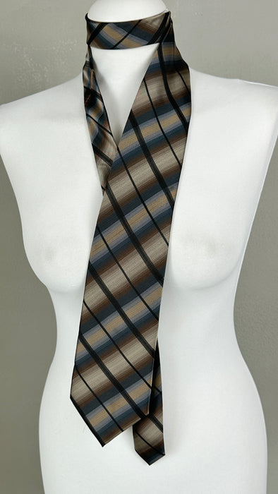 Stropdas in bruin blauw beige ruitmotief