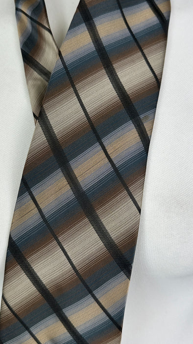 Stropdas in bruin blauw beige ruitmotief