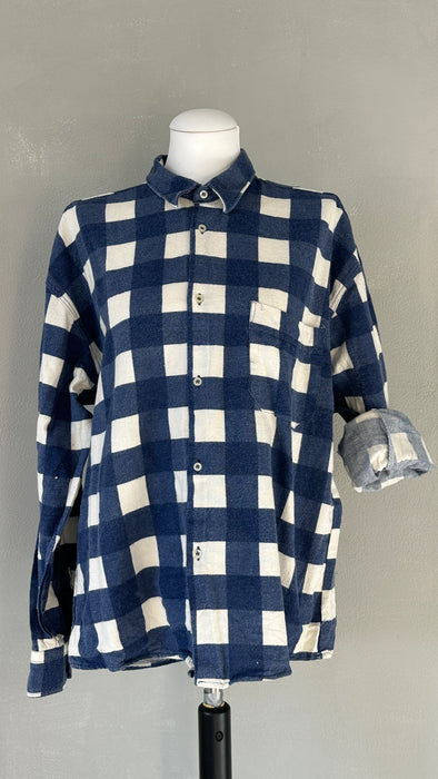 Blauw wit geblokte blouse