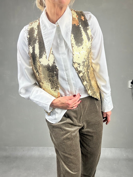 Crêmewitte glanzende puntkraag blouse