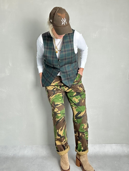 Donkergroen geruit gilet