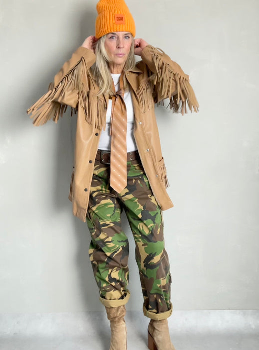 Fiorucci camelbruin lederen franje jas