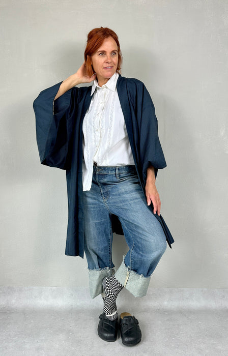 Blauwe korte kimono
