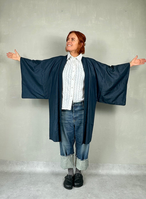 Blauwe korte kimono