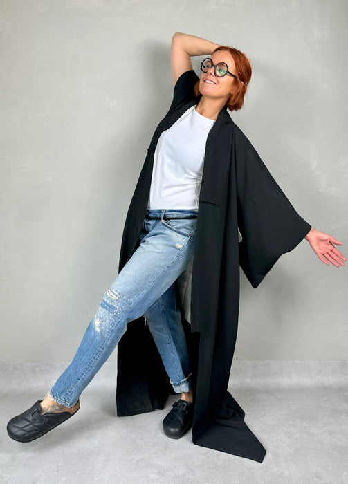 Zwarte lange kimono