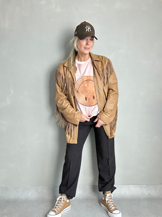 Fiorucci camelbruin lederen franje jas