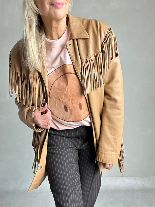 Fiorucci camelbruin lederen franje jas