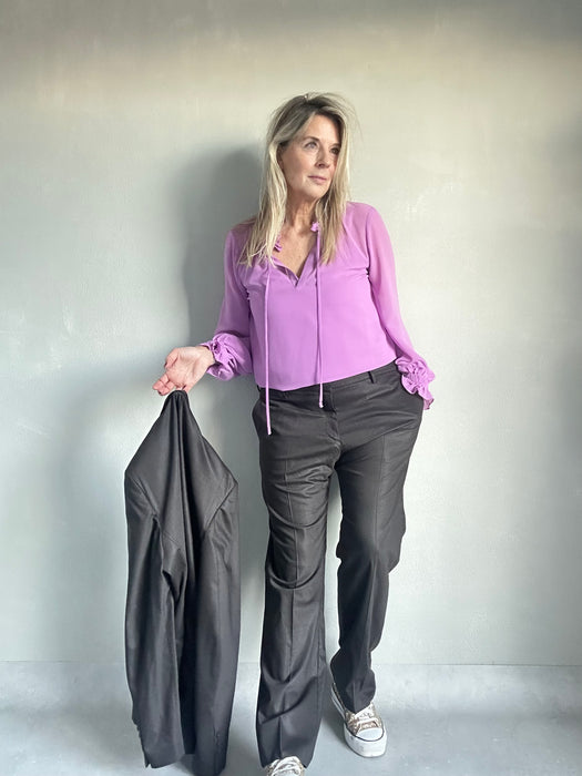 Lila transparante roezel blouse