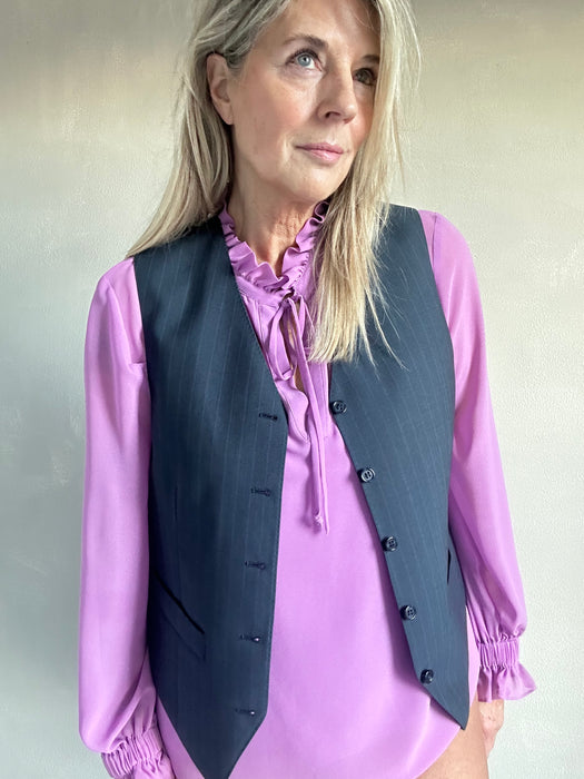 Blauw krijtstreep gilet