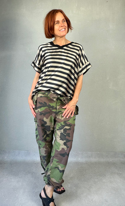Zwart beige glanzende top