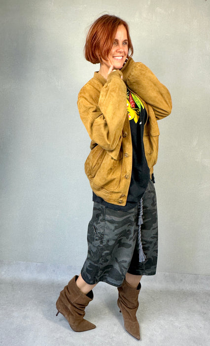 Oker suede bomberjack