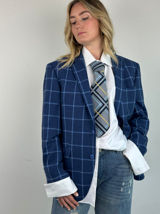 Blauw geruit colbert